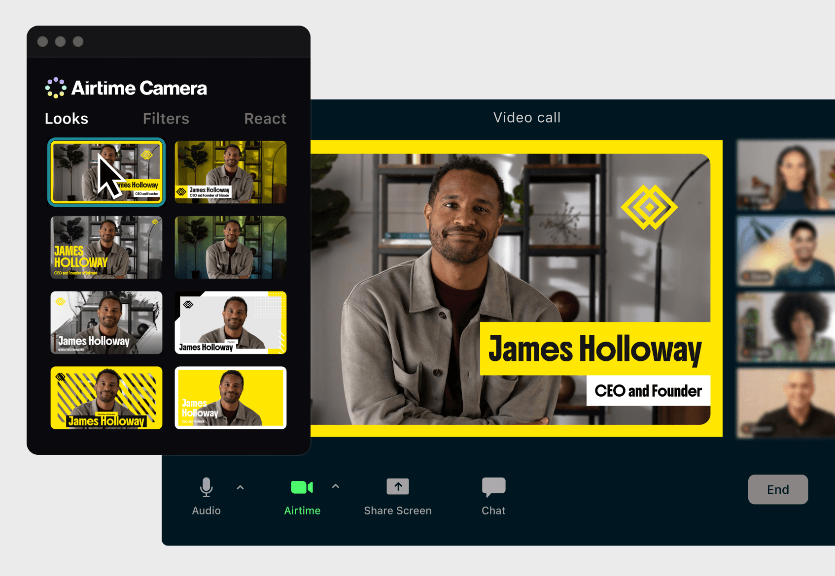 Showing branded looks inside Airtime Camera