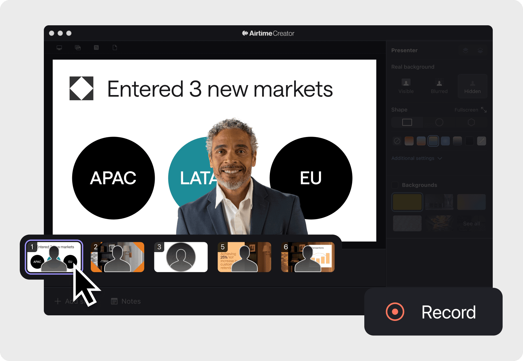 Selection the slide into the slide deck from Airtime Creator