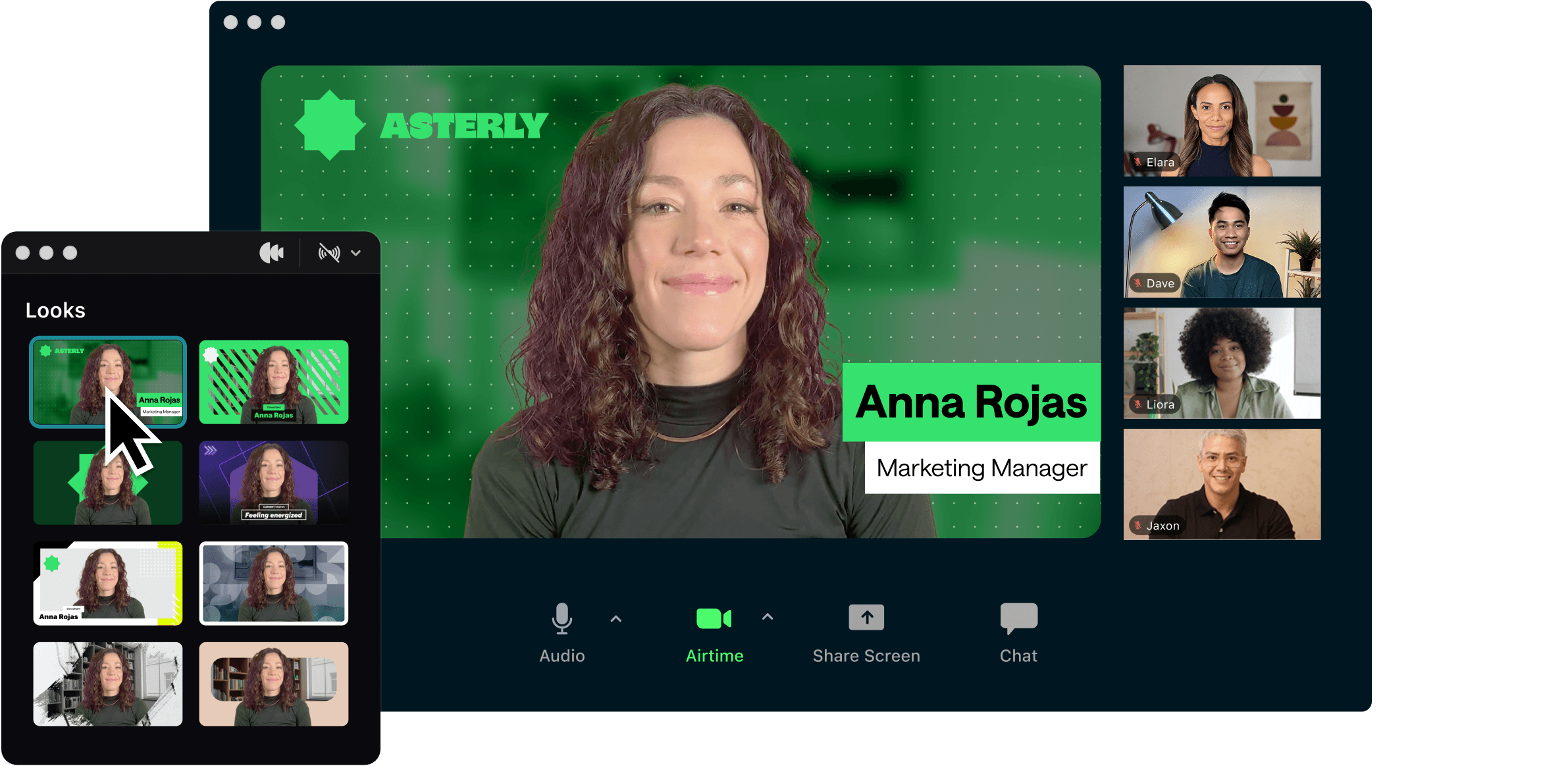 Video Call showing many looks from Airtime Camera